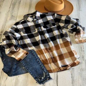 Black & White Custom Bleached Buffalo Plaid Flannel